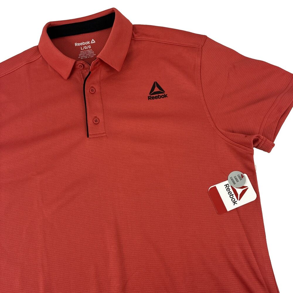New Mens Reebok Short Sleeve Performance Polo Shirt Size Large NWT Baked Apple